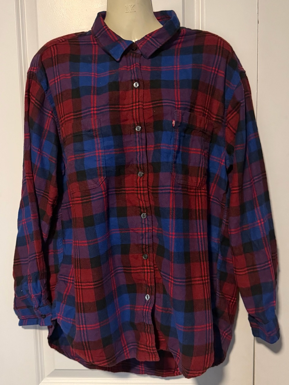 Women's flannel Button-Down Shirt in Red & Blue